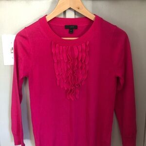 J. Crew Pink Ruffled 3/4 Sleeve sweater
